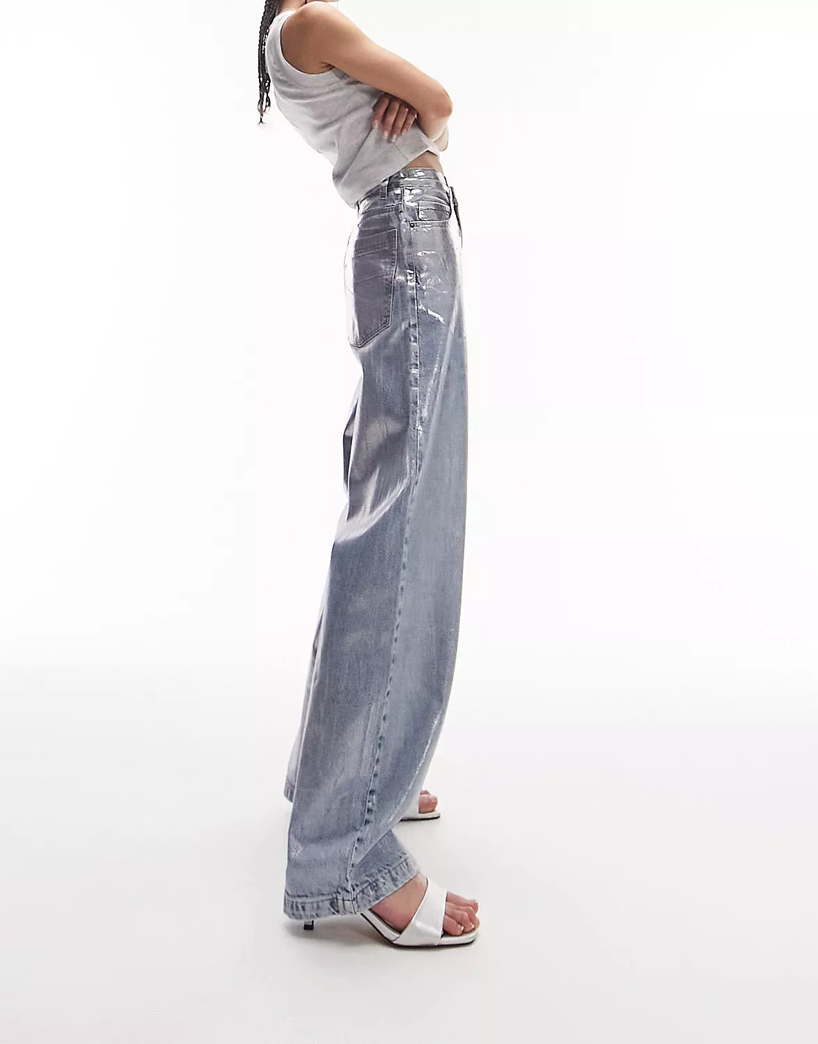 Topshop silver foil baggy jeans in bleach | ASOS (Global)