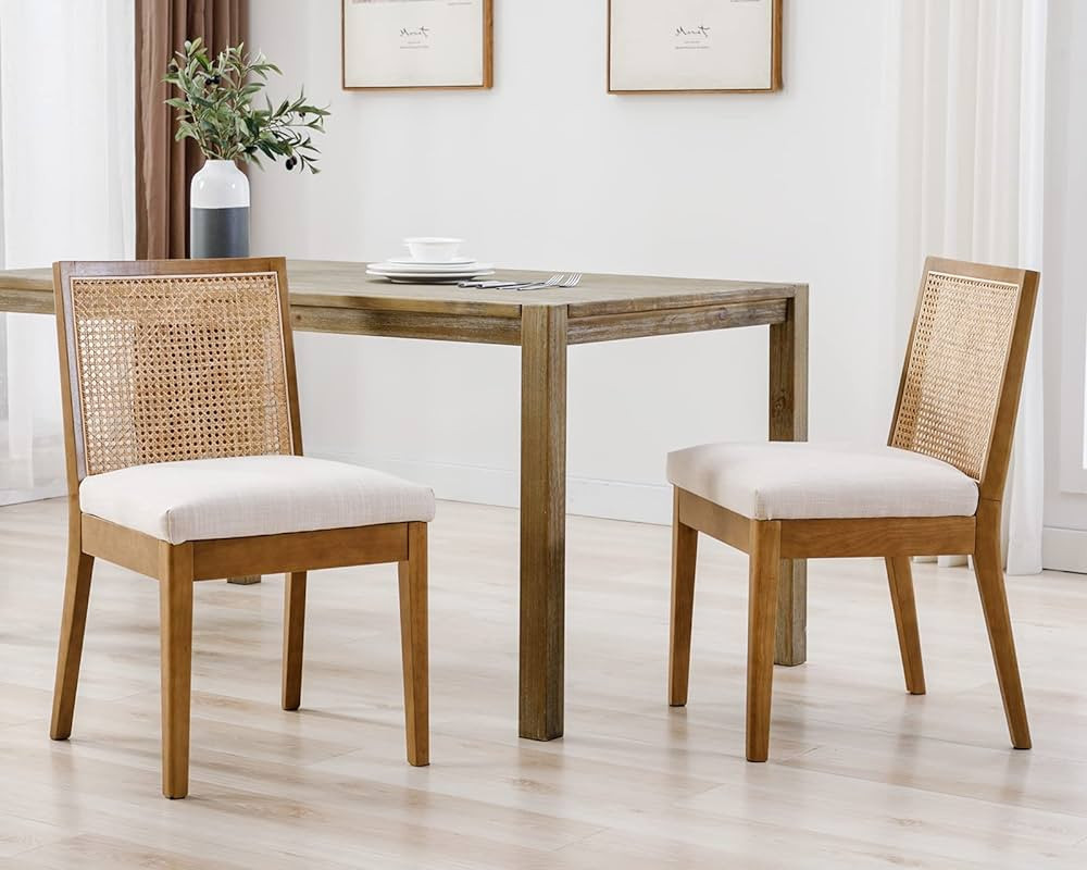 LIVINOVA Farmhouse Rattan Dining Chairs Set of 2, Mid Century Modern Kitchen & Dining Room Chairs... | Amazon (US)