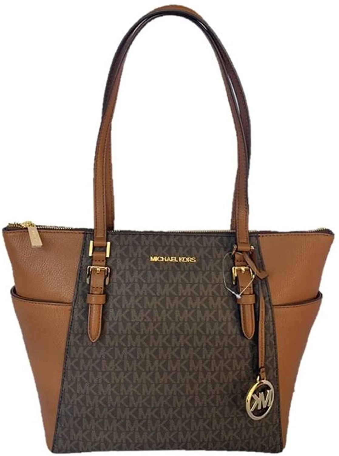 Michael Kors Charlotte Signature Leather Large Top Zip Tote Handbag Bag (Brown) - Walmart.com | Walmart (US)