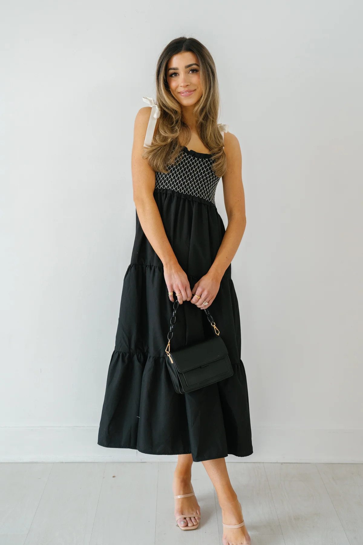 Rachael Shoulder Tie Maxi Dress - Black | Landry Kate