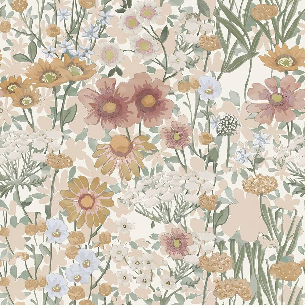 Orainege Peel and Stick Wallpaper Boho Daisy Floral Wallpaper 16.9in x118.1in Floral Contact Pape... | Amazon (US)