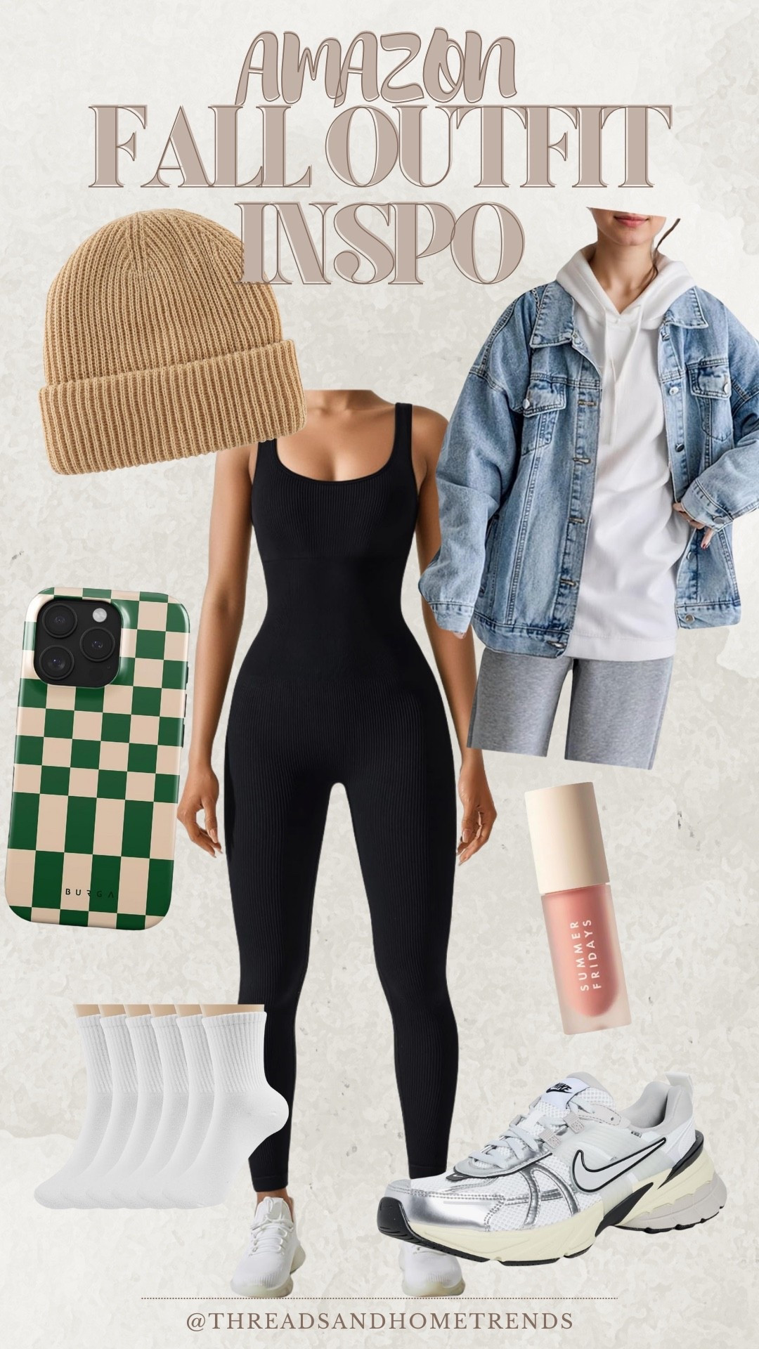 fall uniform unlocked! 🍂🤍 this black jumpsuit + oversized denim jacket combo is comfy, cool, and mom life approved. add dad sneakers, cozy socks, & a beanie for the perfect laid back vibe. ✨

#LTKStyleTip #LTKShoeCrush #LTKFindsUnder50