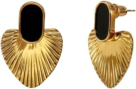 Black/White/Red/Green/Pink/Beige gold earrings for women-24K Gold Plated Heart Statement Earrings... | Amazon (US)