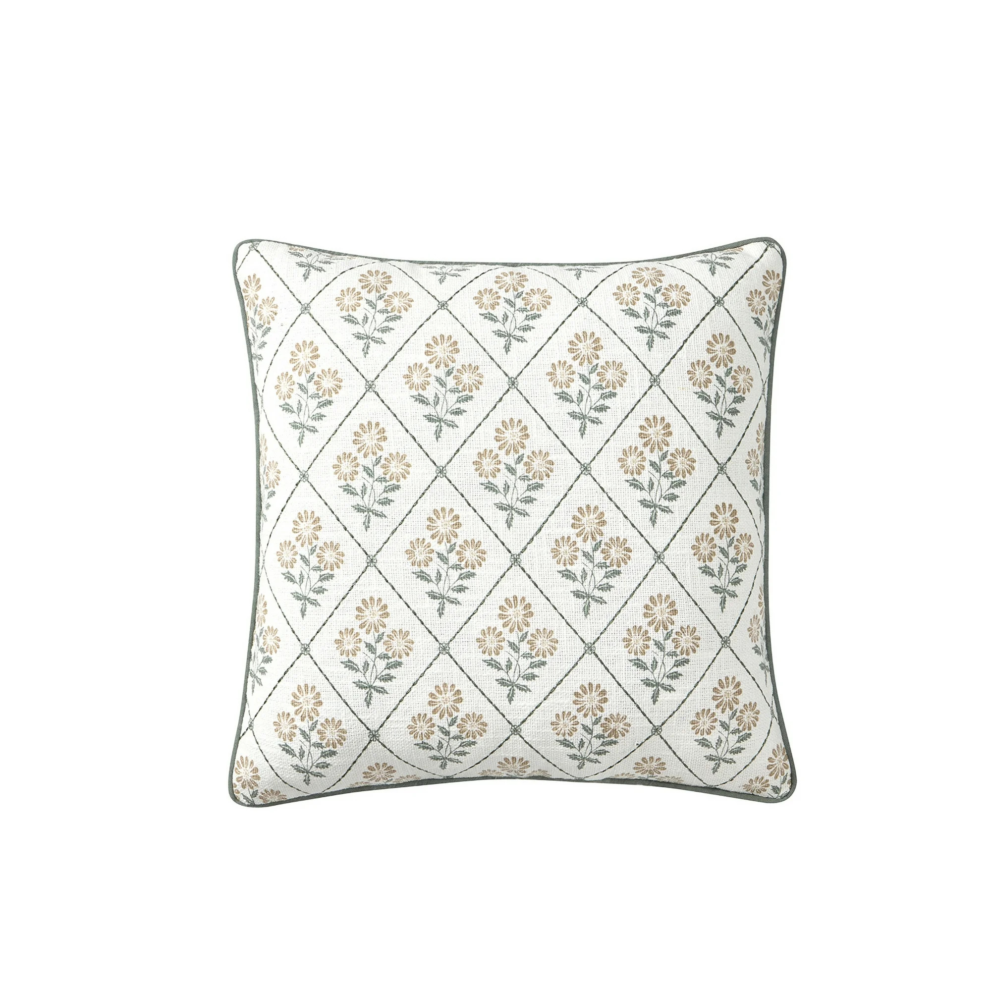 My Texas House 18" x 18" Camilia Dusty Green Floral Diamond Decorative Pillow Cover | Walmart (US)