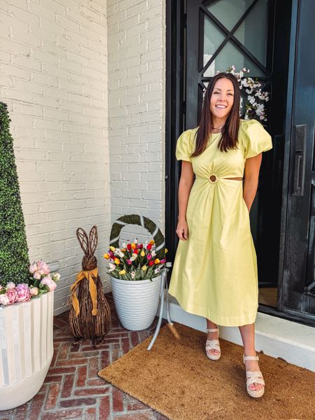 The cutest spring dress- more colors and fits tts. Wearing small. 
Woven sandals 
Make your own Easter basket porch  planter with all the supplies linked here! 
I linked a couple affordable outdoor planter options as well as a few sowing wreaths and a set of 2 faux boxwood topiaries currently on sale! 
Spring front porch decor @walmart. 

#LTKhome #LTKSpringSale #LTKsalealert