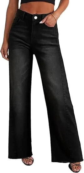 PRETTYGARDEN Wide Leg Jeans for Women Trendy High Waisted Stretchy Baggy Raw Hem Denim Palazzo Pa... | Walmart (US)