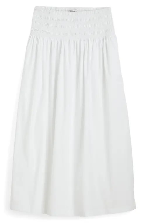 Madewell Smocked Waist Cotton Poplin Midi Skirt in White at Nordstrom, Size Xx-Small | Nordstrom