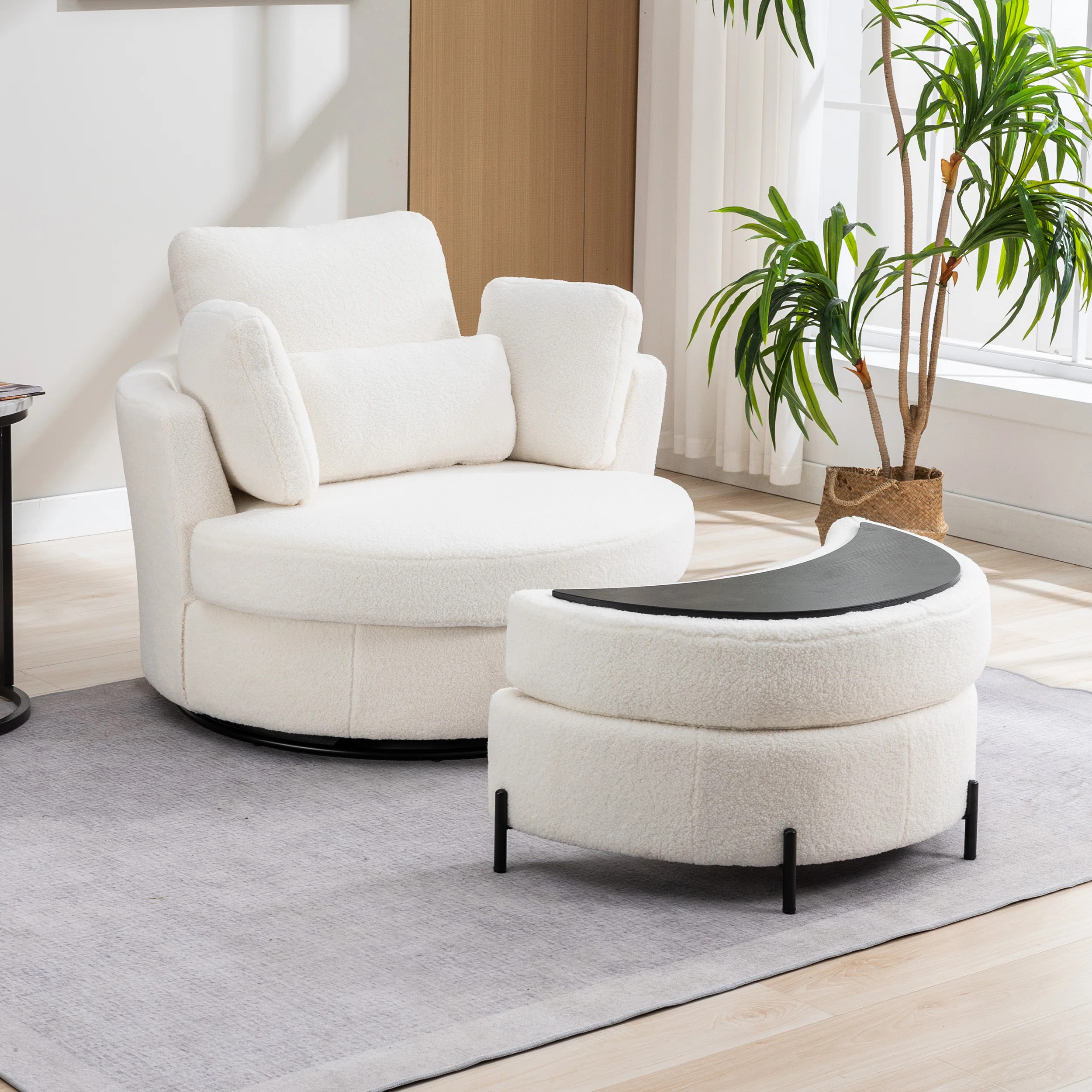 Kavonta Upholstered Slipcovered Swivel Barrel Chair with Ottoman | Wayfair North America