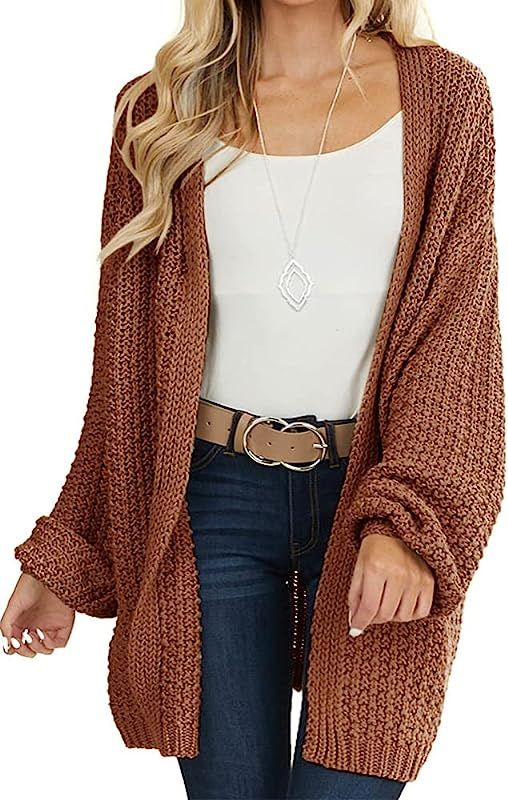 Maroway Womens Cardigan Solid Color Long Sleeve Open Front Chunky Knit Sweater Outwear | Amazon (US)