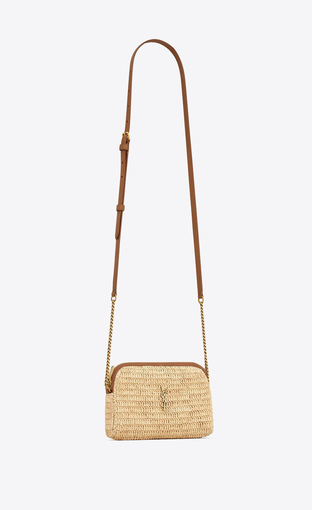 zipped pouch in woven raffia decorated with the CASSANDRE | Saint Laurent Inc. (Global)