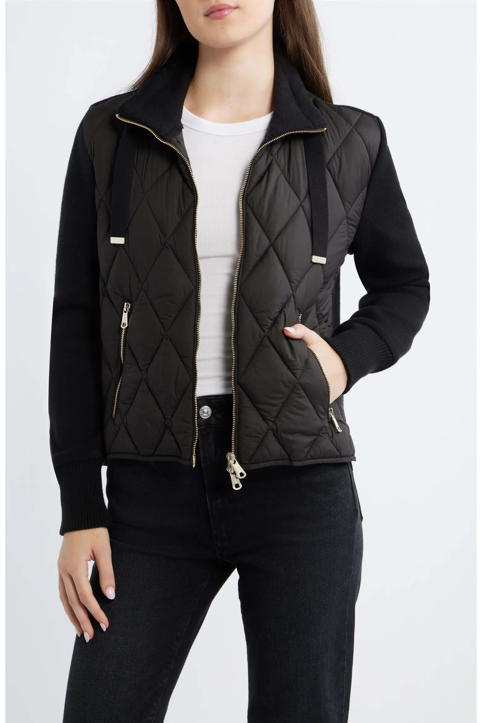 Mixed Media Quilt Front Sweater Jacket (Women) | Nordstrom | Nordstrom