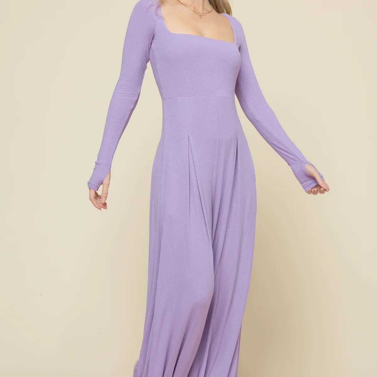 Go With The Flow Long Sleeve Jumpsuit - Lavender Haze | POPFLEX