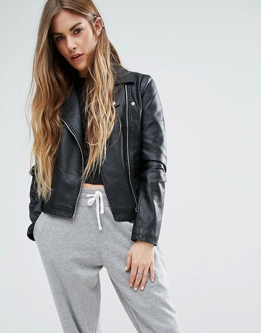 Noisy May Leather Look Biker Jacket | ASOS US