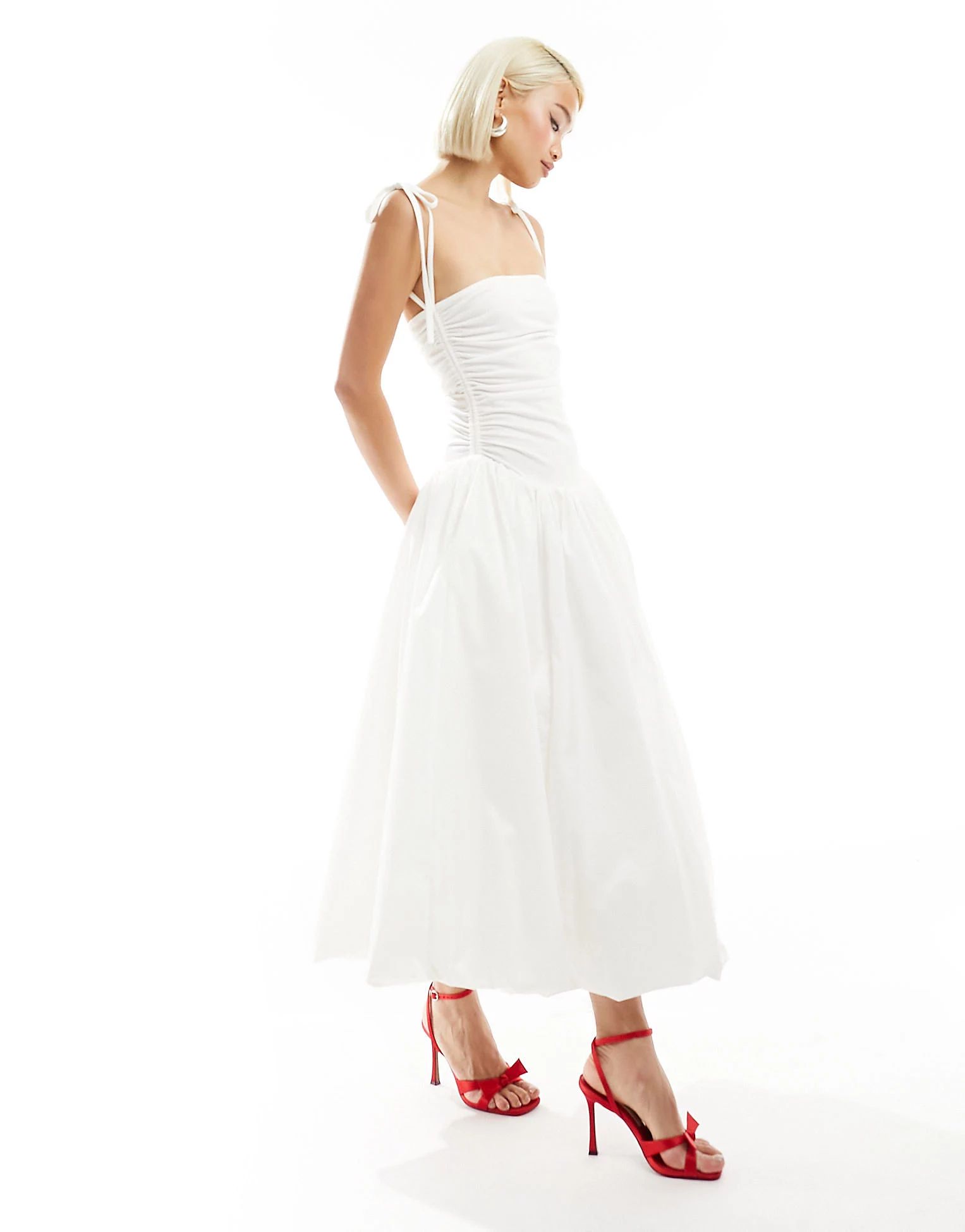 Amy Lynn Alexa shoulder tie midi dress in white | ASOS (Global)