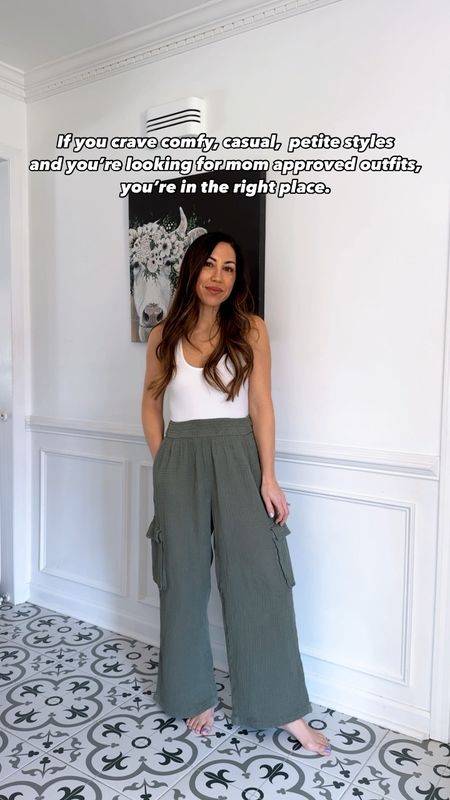 Casual is my jam✌🏻 If you’re looking for comfy and simple mom outfits then you found the right place. These gauze cargo pants were a top seller last week and I just had to style them again. So soft, come in lengths and just so effortless. Styled them with a cropped sweater last time but also love them with this textured seersucker button down. Both pieces on sale for under $39. 

Small short pants. Small top. Sandals tts. 
Bag code tammy20. Hat code tammy10. 

Aerie, American Eagle, cargo pants, gauze pants, vacation outfit 

#LTKfindsunder50 #LTKsalealert #LTKover40