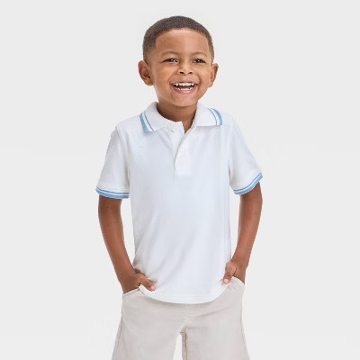 Toddler Boys' Short Sleeve Jersey Knit Polo Shirt - Cat & Jack™ White 18M | Target