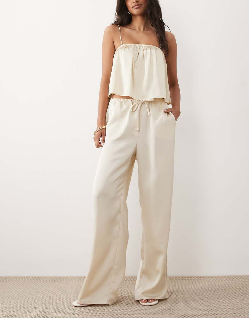 Pretty Lavish mix and match satin wide leg pants in oyster (part of a set)-White | ASOS (Global)