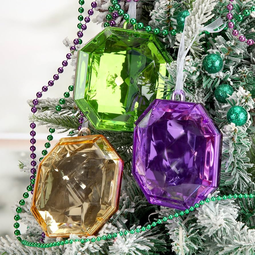 Leinuosen 3 Pcs Mardi Gras Jewel Ornament 4 Inch Large Hexagon Mardi Gras Decorations Purple Gold... | Amazon (US)
