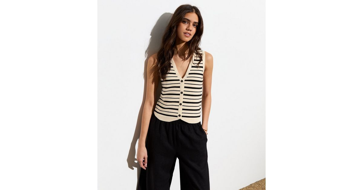 Off White Stripe Button Front Vest | New Look | New Look (UK)