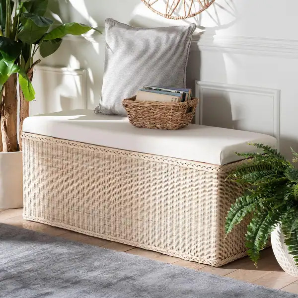 Barid Braided Natural Rattan Storage Bench with Lift-Top - Coastal Boho Chest for Bedroom or Livi... | Bed Bath & Beyond