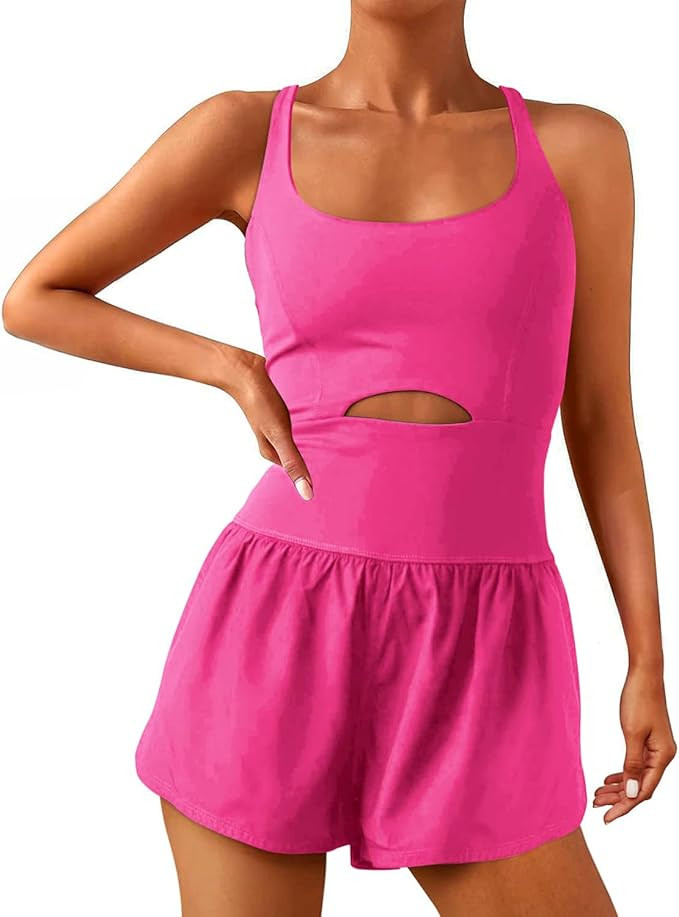 Wenlia Women Workout Romper Onesie with Padded Bras Sleeveless One Piece Outfits Shorts Atheletic... | Amazon (US)