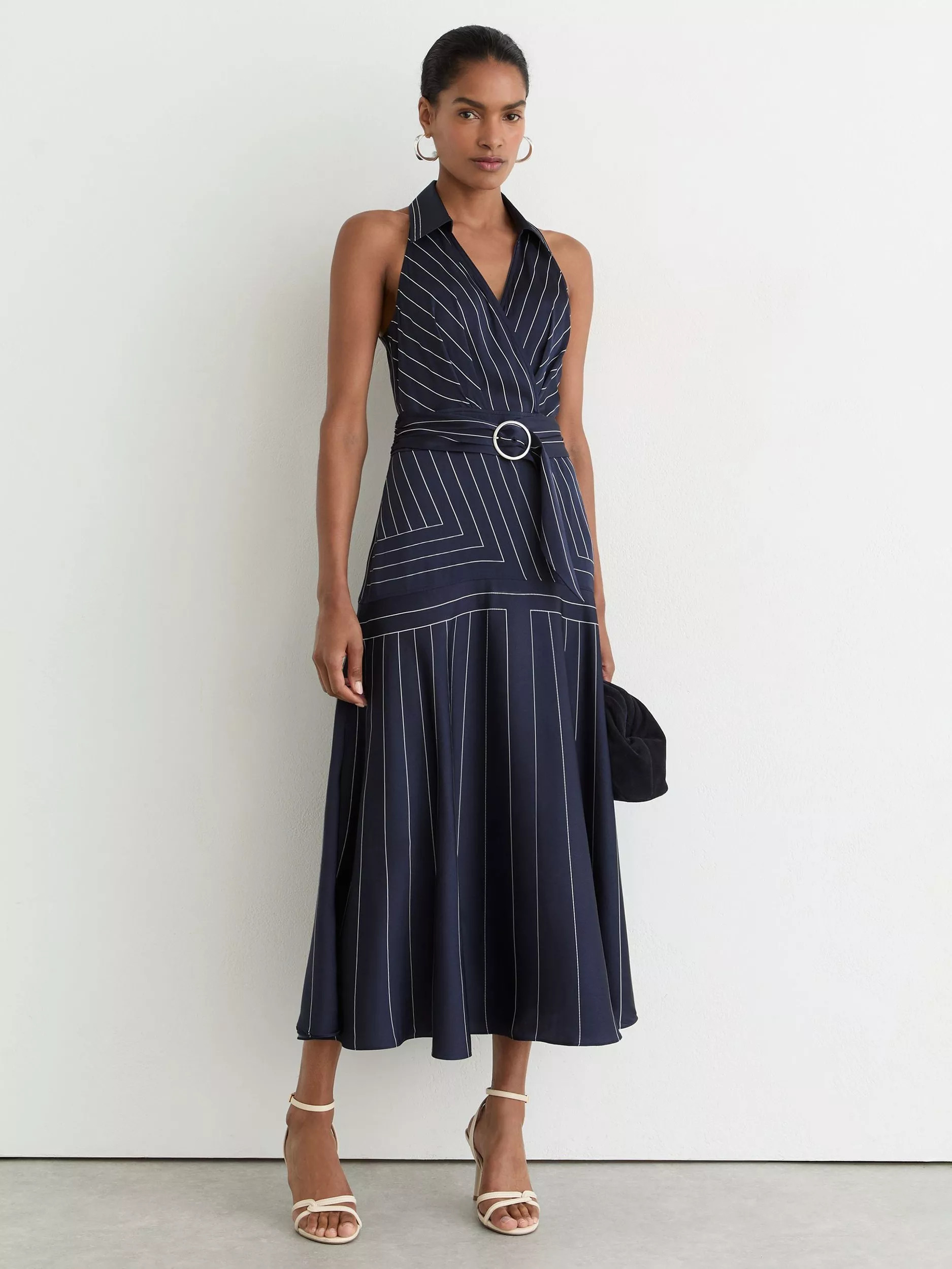 Casey Striped Halter Neck Dress, Navy | John Lewis (UK)