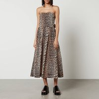 Ganni Leopard-Print Organic Cotton Midi Dress - M/L | Coggles (Global)