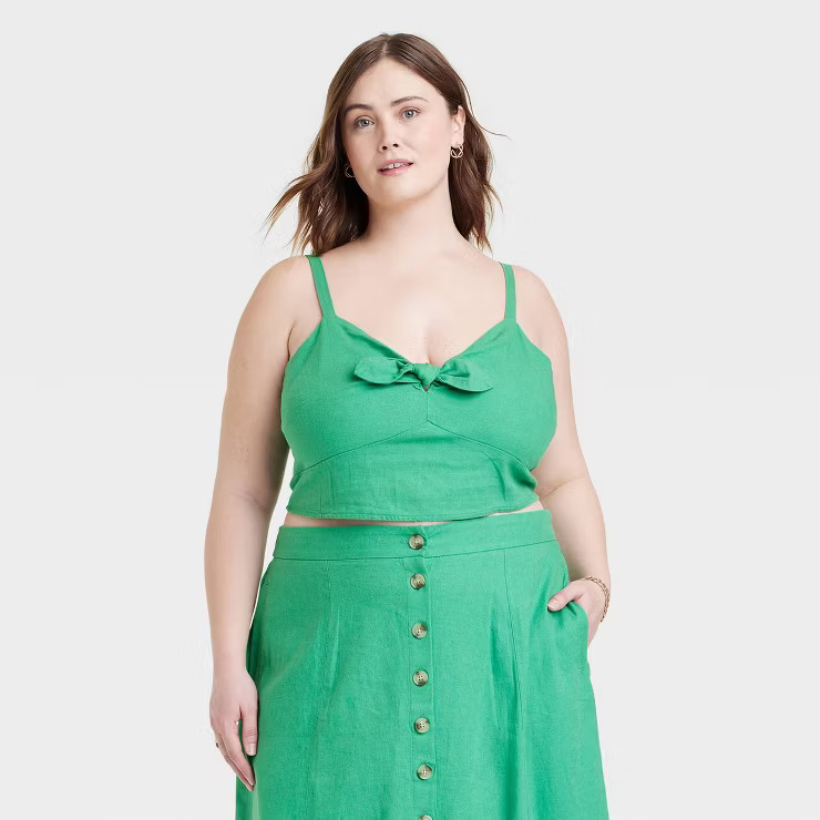 Women's Linen Tie-Front Cropped Tank Top - Universal Thread | Target