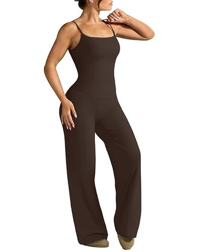 OMKAGI Workout Sets for Women Padded Tank Tops Matching Straight Leg Yoga Outfits(S,522-Dark Brown) | Amazon (US)