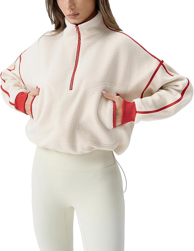 QINSEN Women's Half Zip Fleece Short Pullover Sweatshirt Winter Long Sleeve Cozy Sherpa Sweater T... | Amazon (US)