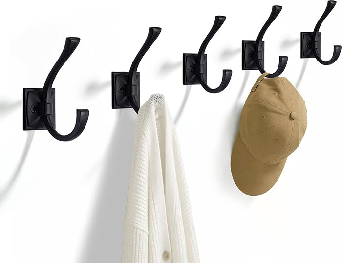 TUNNY 5 Pack Antique Design Wall Hanging Coat Hooks - Matte Black Coat Hooks Towel Hook for Entry... | Amazon (US)