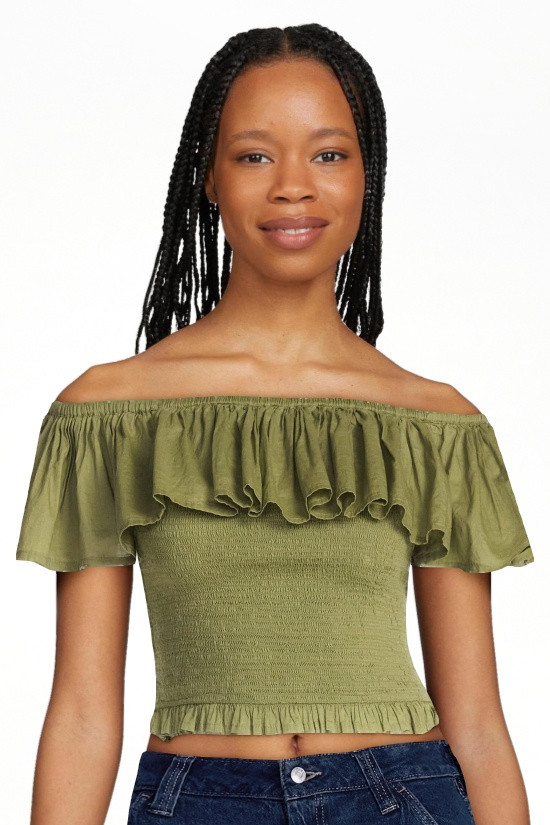 Scoop Women\u2019s and Women\u2019s Plus Off-the-Shoulder Smocked Ruffle Cotton Top, Sizes XS-4X | Walmart (US)