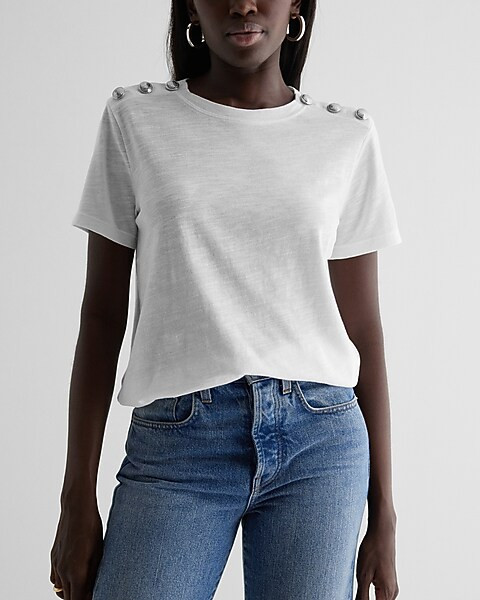 Skimming Novelty Button Crew Neck Tee | Express