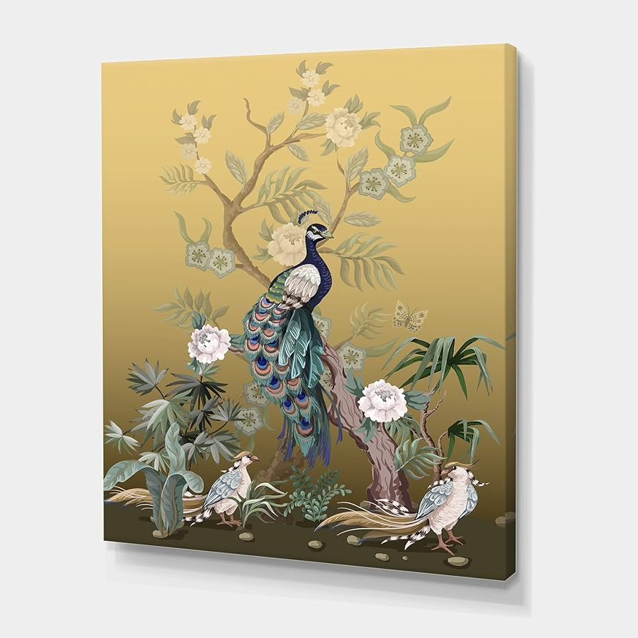 DesignQ Chinoiserie With Birds and Peonies VI Traditional Canvas Wall Art | Amazon (US)