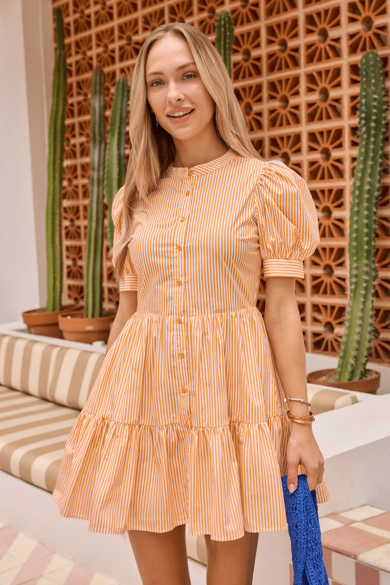 Martha Orange Striped Short Dress | Avara