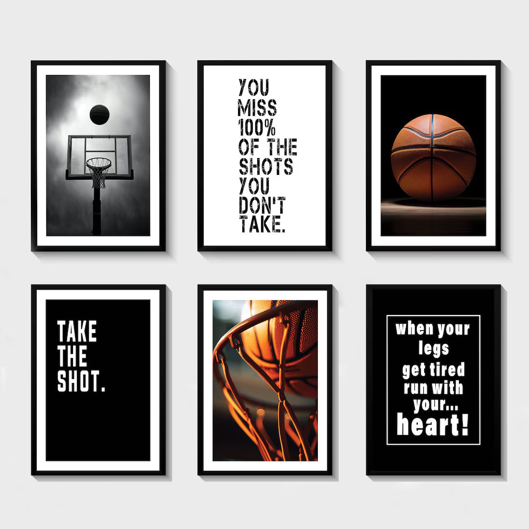 Basketball Print Set of 6 for Boys, Basketball Printable Poster With Inspirational Quotes, Teen R... | Etsy (US)