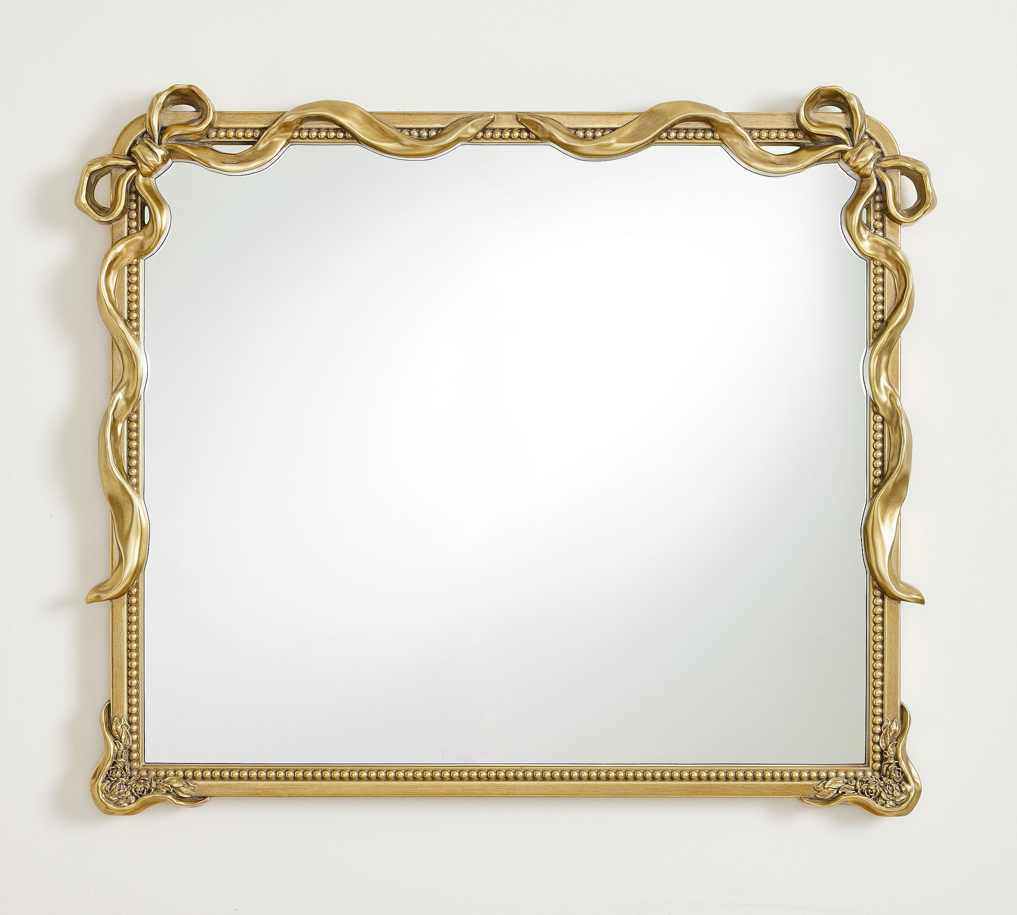 LoveShackFancy Gold Double Bow Mantel Mirror | Pottery Barn (US)