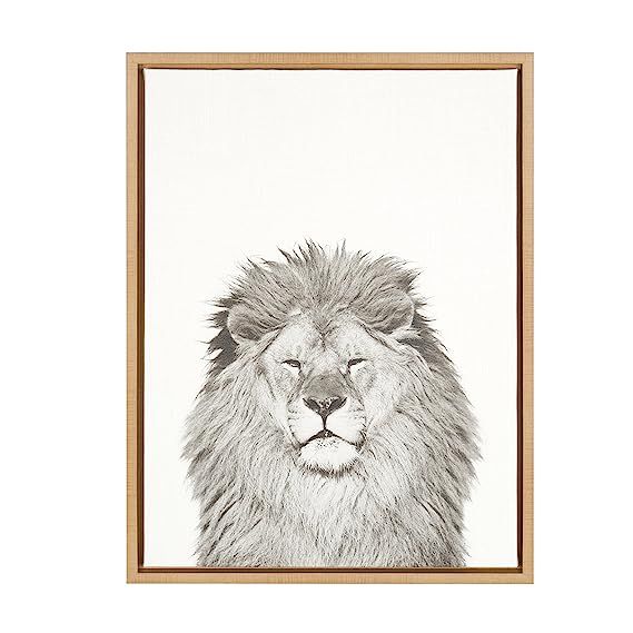 Kate and Laurel - Sylvie Lion Animal Print Black and White Portrait Framed Canvas Wall Art by Sim... | Amazon (US)