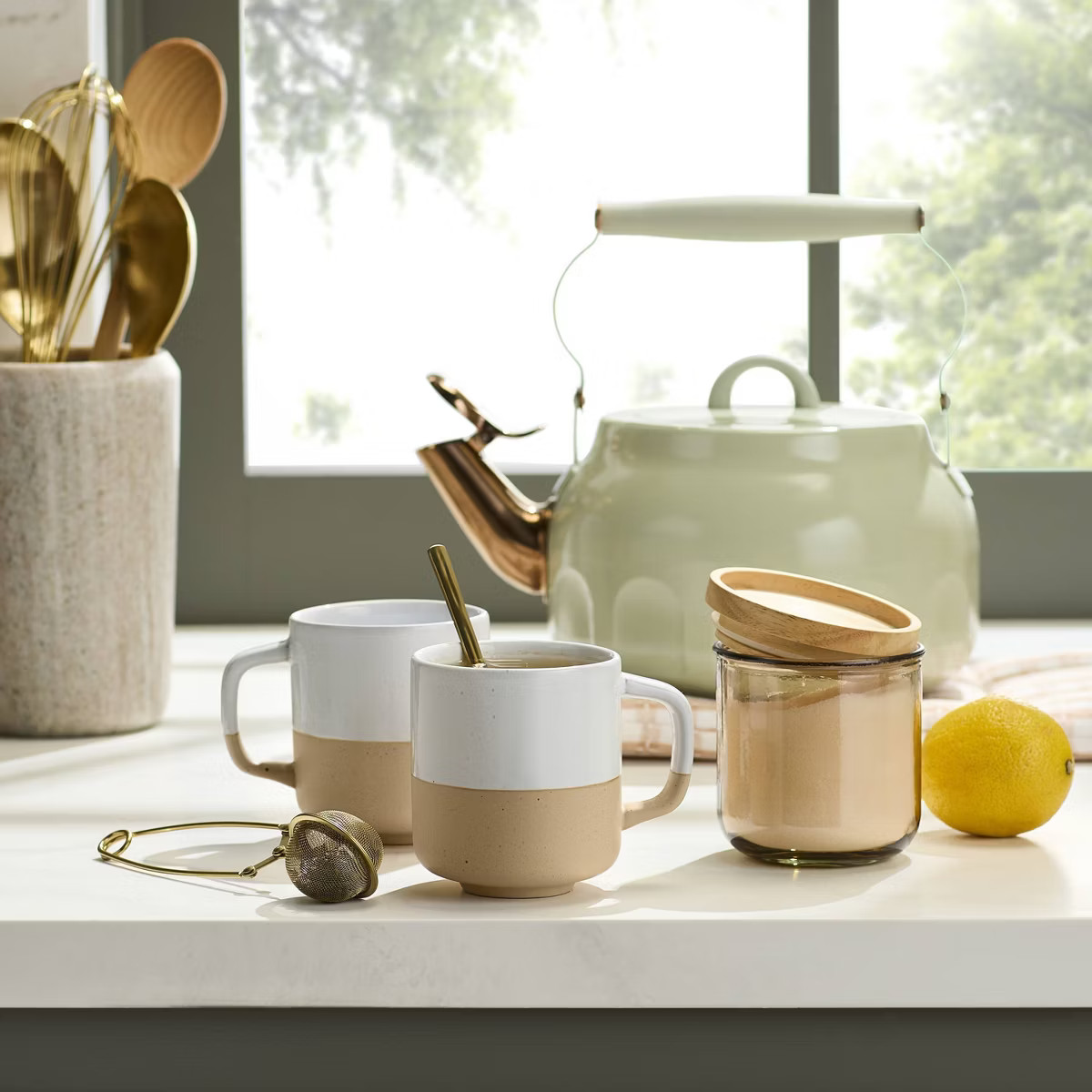 11.8oz Tinted Glass Kitchen Storage Jar with Wood Lid Tan Glass - Hearth & Hand™ with Magnolia | Target