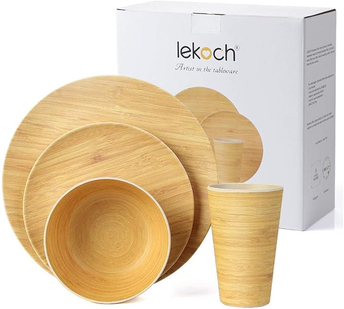 LEKOCH Bamboo Dinnerware Set, Ultra Chic Bamboo Dinnerwareses for 4 pcs, Bamboo Fiber Plate Dish ... | Amazon (US)