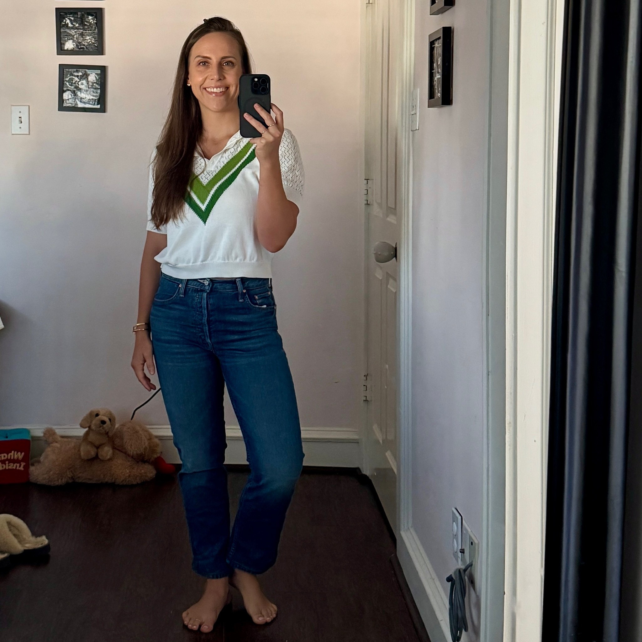 Preppy chic tennis knit top with jeans. Wearing a size small in top and 26 in jeans.

#LTKootd #LTKPetite #LTKmomlife