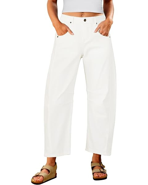 GRAPENT Barrel Jeans for Women Trendy High Waisted Wide Leg Baggy Cropped Relax Fit Stretch Denim... | Amazon (US)