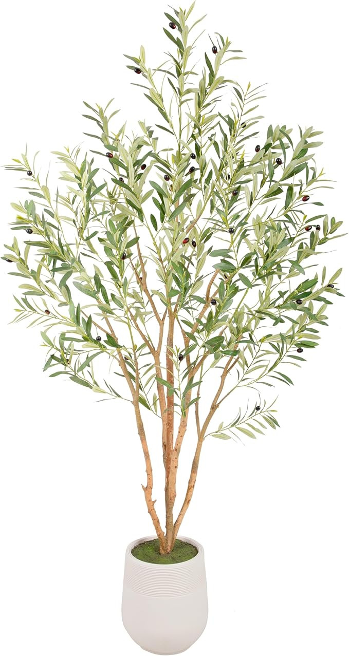 Bellacat 6ft Super Fuller Faux Olive Tree with White Decorative Planter & Multiple Real Wood Trun... | Amazon (US)