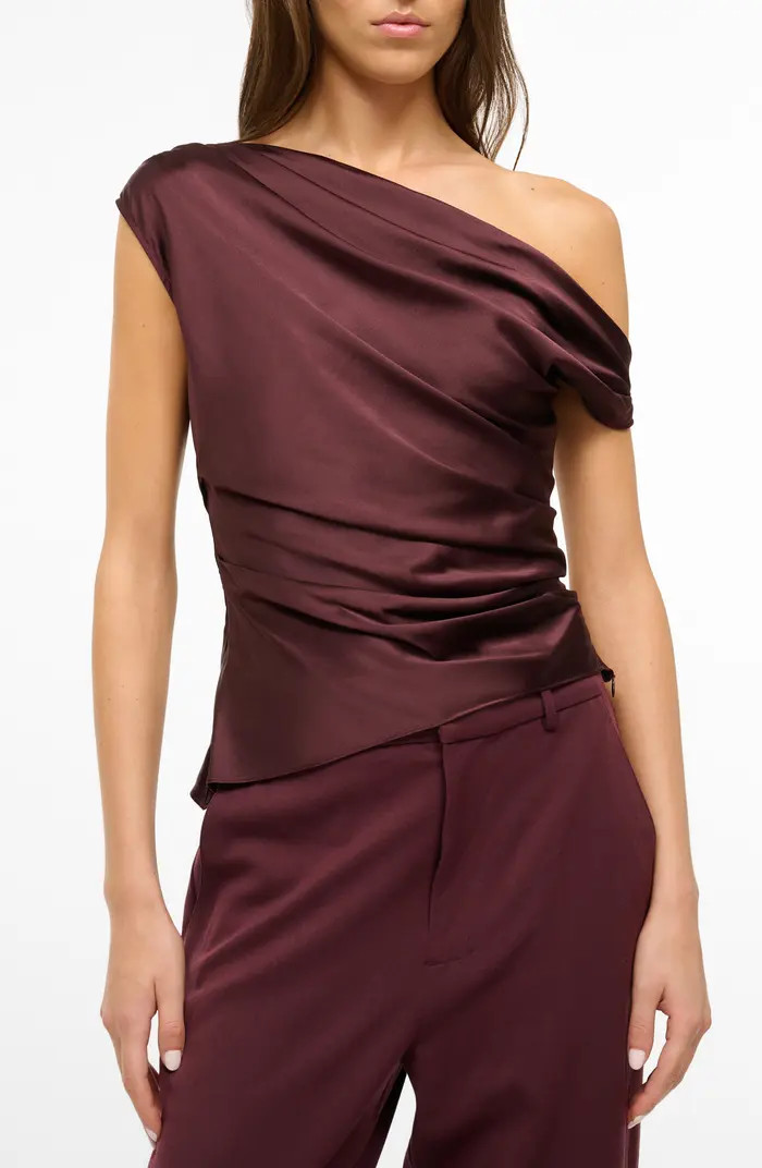 STAUD Phare One-Shoulder Stretch Silk Top | Nordstrom | Nordstrom