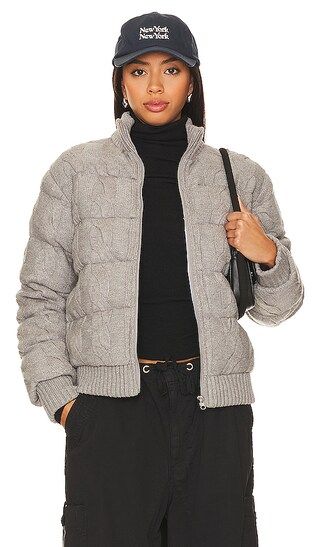 Aubrey Cable Puffer Jacket in Light Heather Grey | Revolve Clothing (Global)