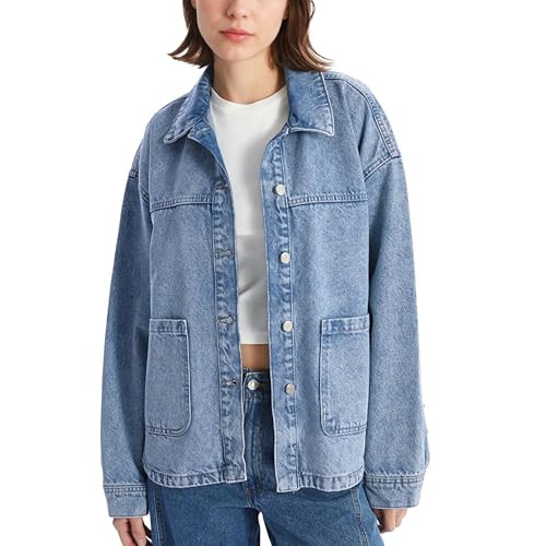 Hixiaohe Jean Jackets for Women Trendy Button Up Denim Shirt Jacket Oversized Long Sleeve Coat Fa... | Amazon (US)