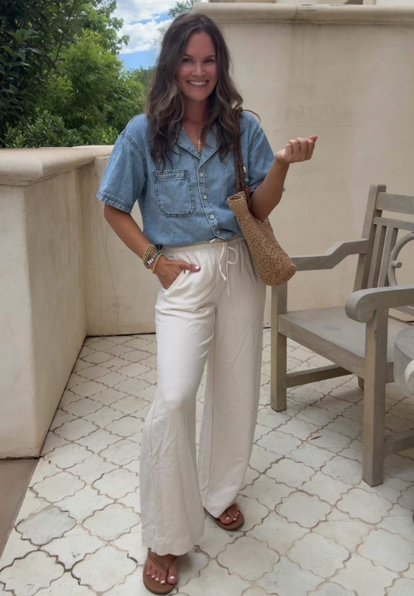 Casual, comfy, and still put together 🤍 This chambray top paired with flowy white pants is one of my favorite everyday summer combos!

#LTKootd #LTKmomlife #LTKdayinmylife