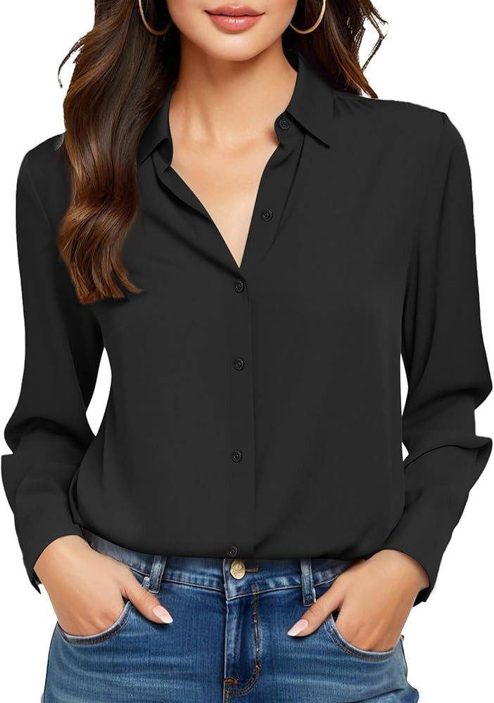 COUXILY Non-Iron & Wrinkle-Free Womens Button Down Shirts with Mulberry Silk Long Sleeve Blouse C... | Amazon (US)