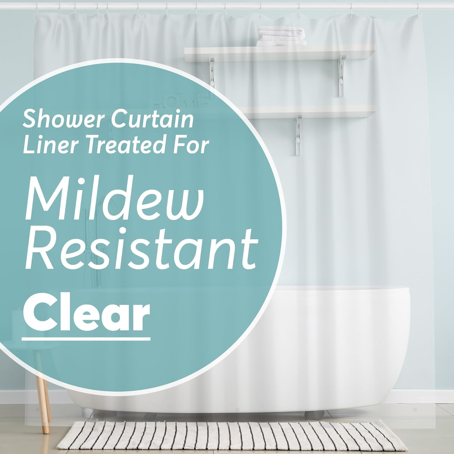 BigFoot Clear Shower Curtain - 72x72 Odorless Plastic with Magnets, Washable Long Bathroom Curtain - Premium PEVA Waterproof Bath Curtain, Rust-Proof Bathroom Essentials | Amazon (US)