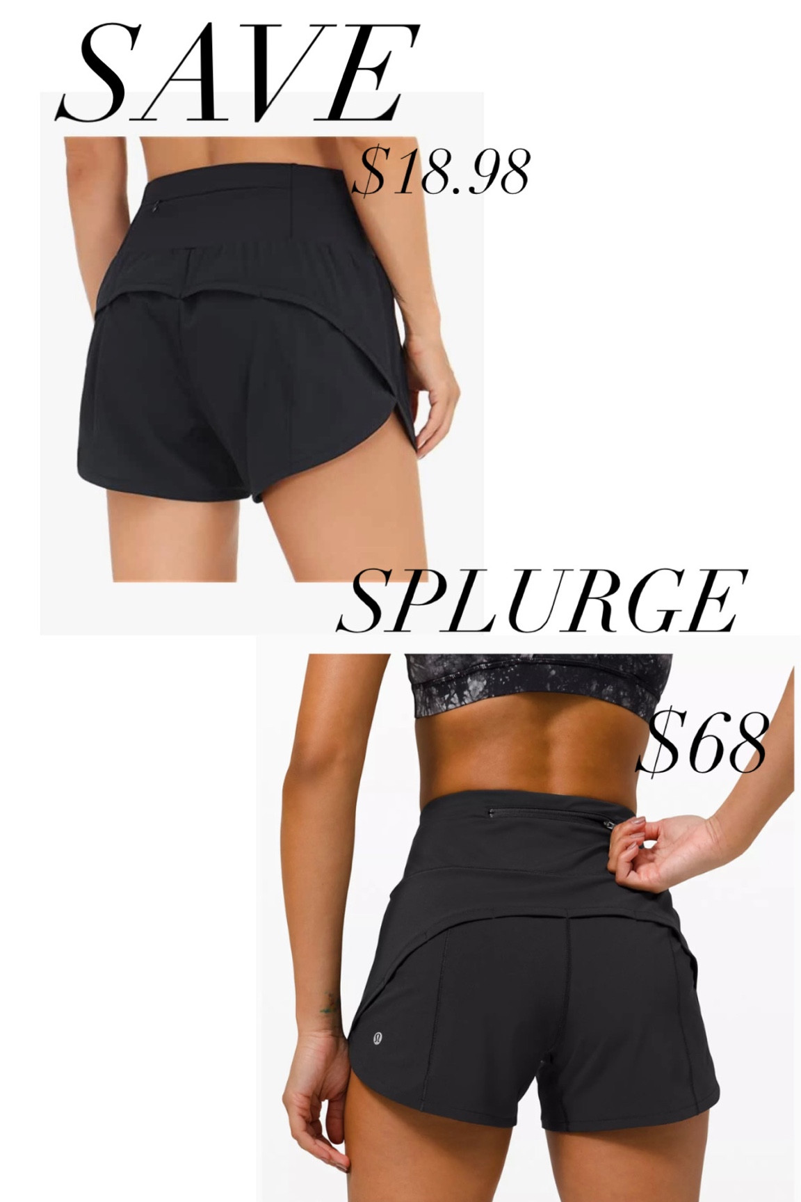 Save vs splurge 
Save and splurge 
Lulu dupes 
Women’s running shorts 
Lululemon knock offs 
Lululemon finds 
Amazon hacks
Amazon finds 

#LTKunder100 #LTKSale #LTKfit